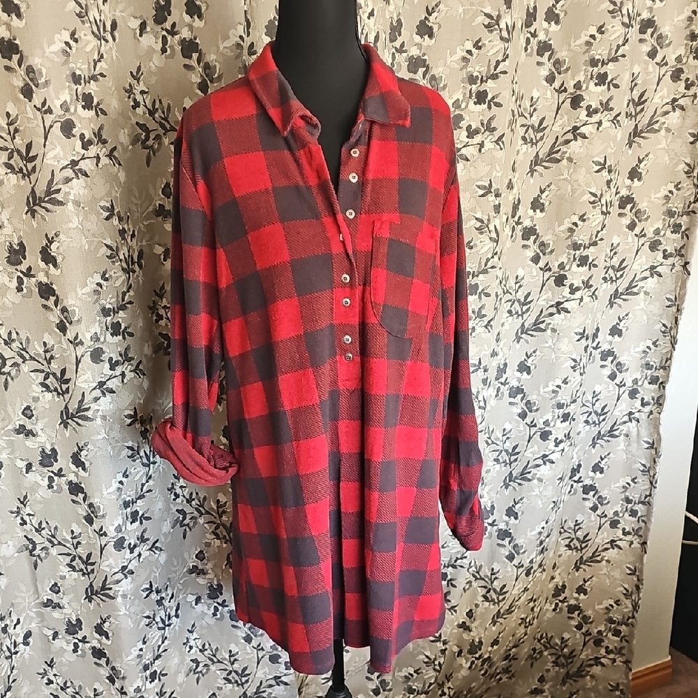 Soft Surroundings Red and Black Plaid Top